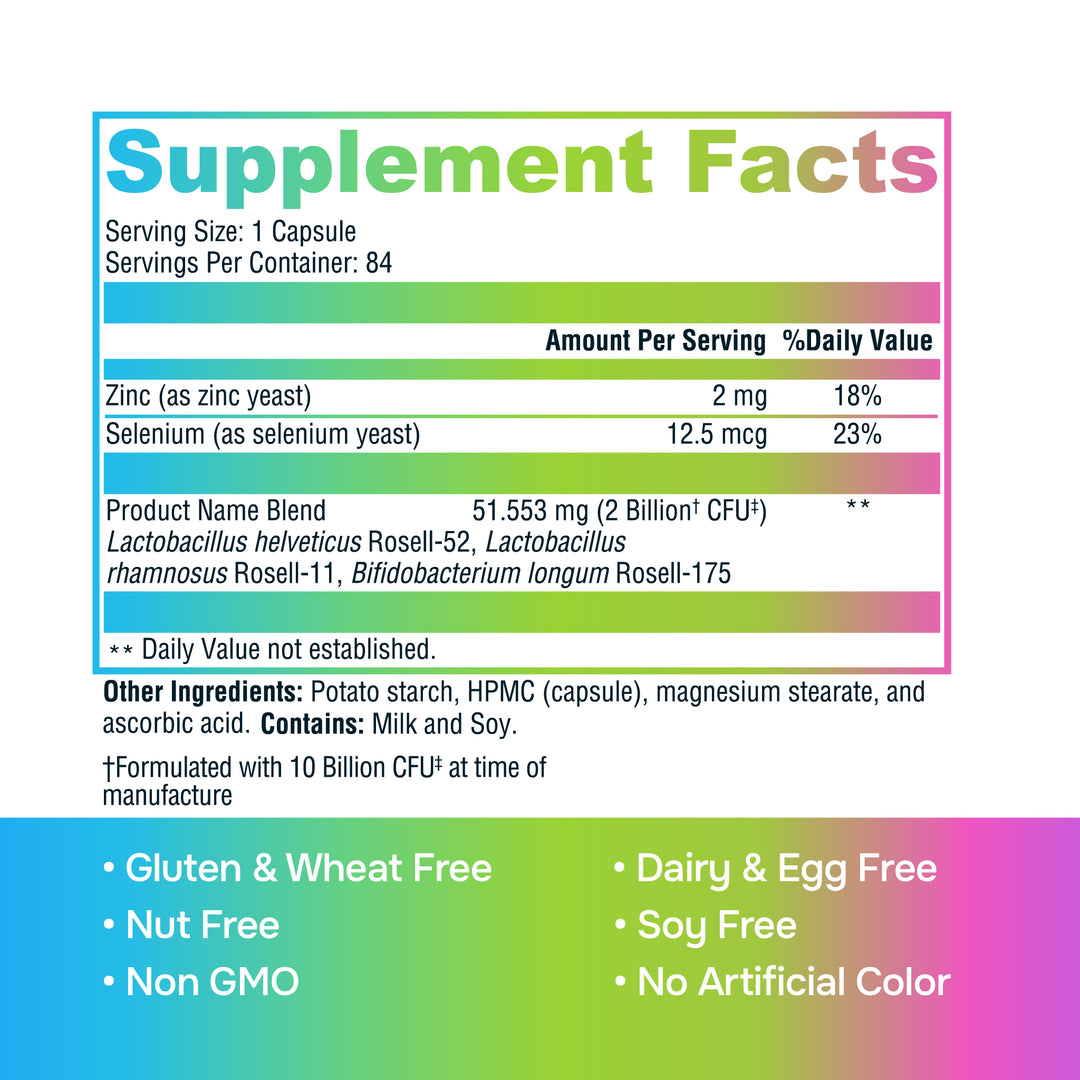 Supplement facts label with colorful gradient background