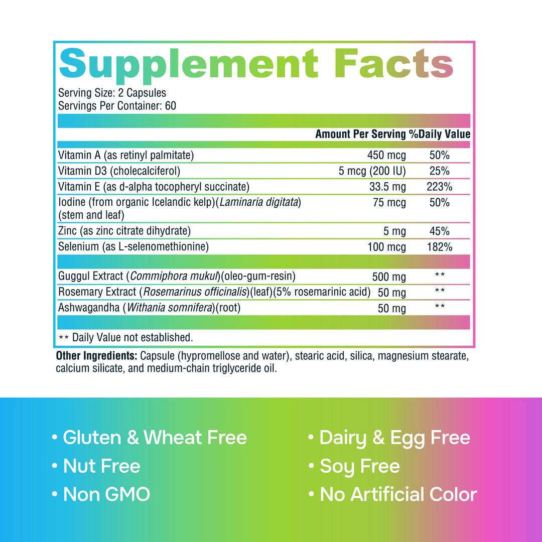 Supplement facts label with colorful gradient background