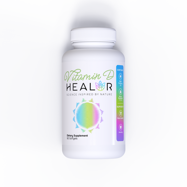 Vitamin D Healor supplement bottle – high potency 5000 IU D3 softgels